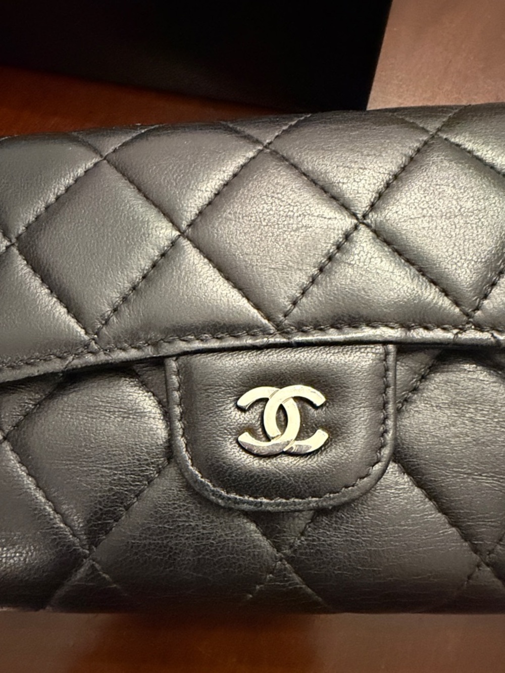 CHANEL Quilted Lambskin Wallet in Black with Silver CC - Picture 3 of 11